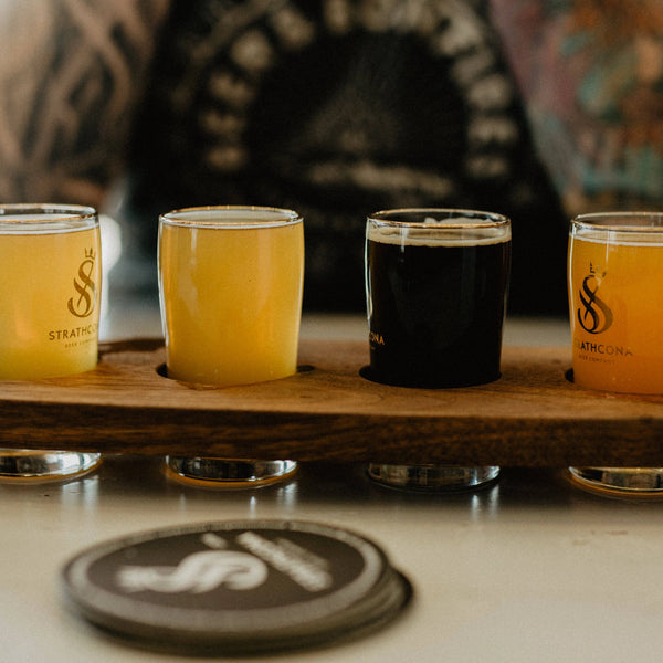 Flights of beer at Strathcona Brewing